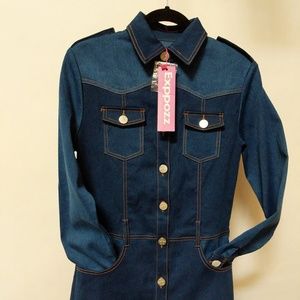 Two Tone Denim Dress for Women with Pockets